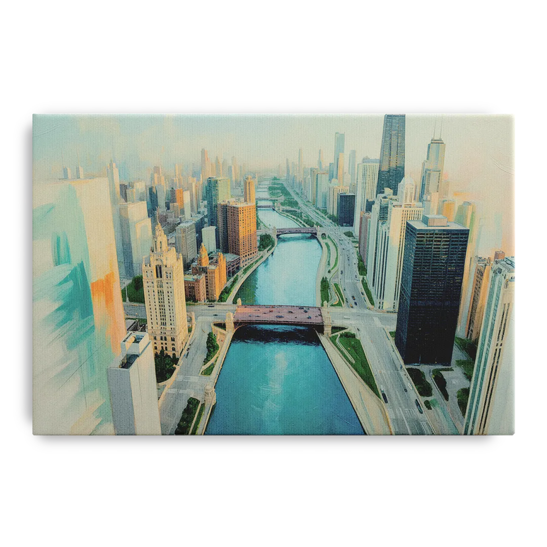 Chicago River Abstract Map Front - Canvas Wall Art