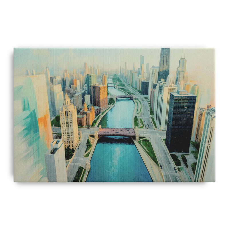 Chicago River Abstract Map Front - Canvas Wall Art