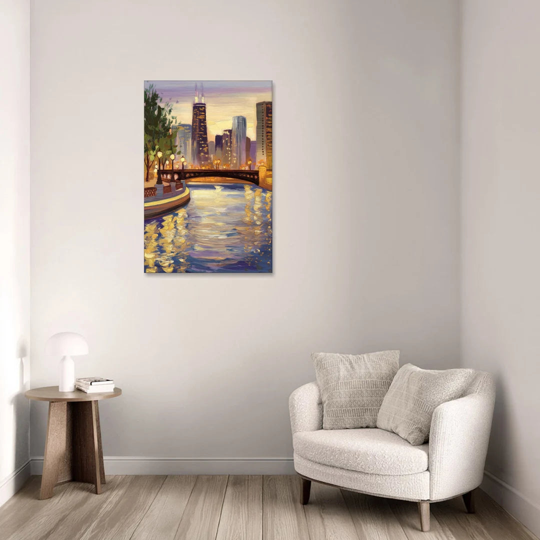 Chicago Riverwalk Charm - Canvas Wall Art - Sofa - 24x36