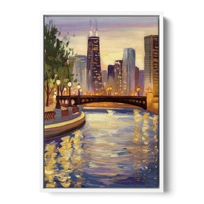 Chicago Riverwalk Charm Front - White Canvas Wall Art