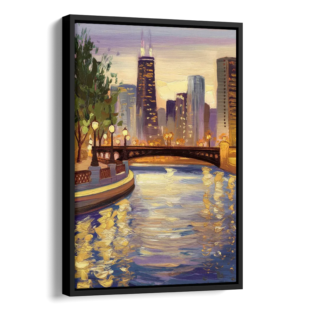 Chicago Riverwalk Charm Side - Black Canvas Wall Art