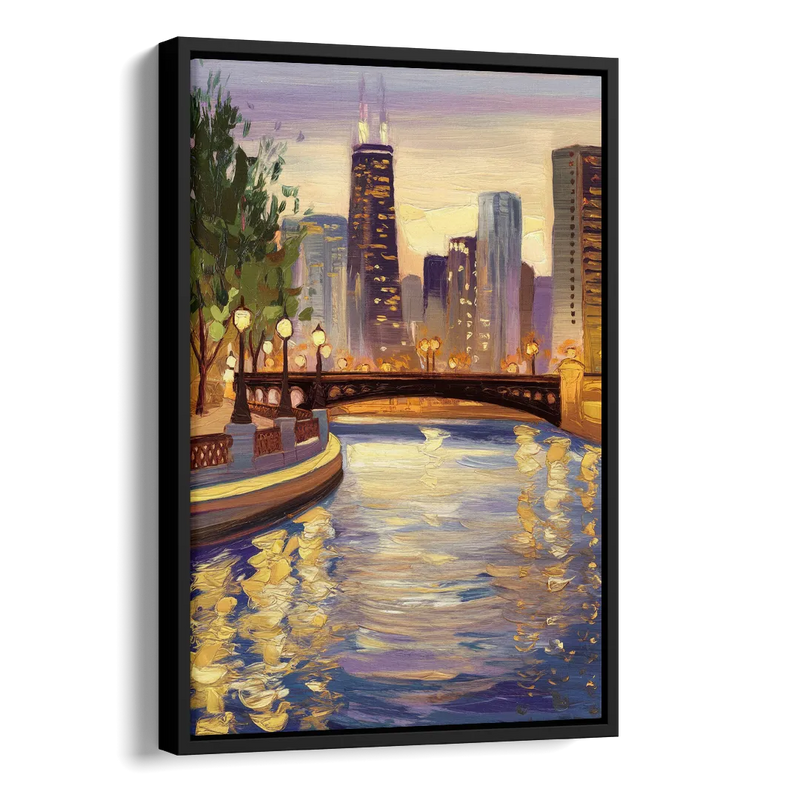Chicago Riverwalk Charm Side - Black Canvas Wall Art