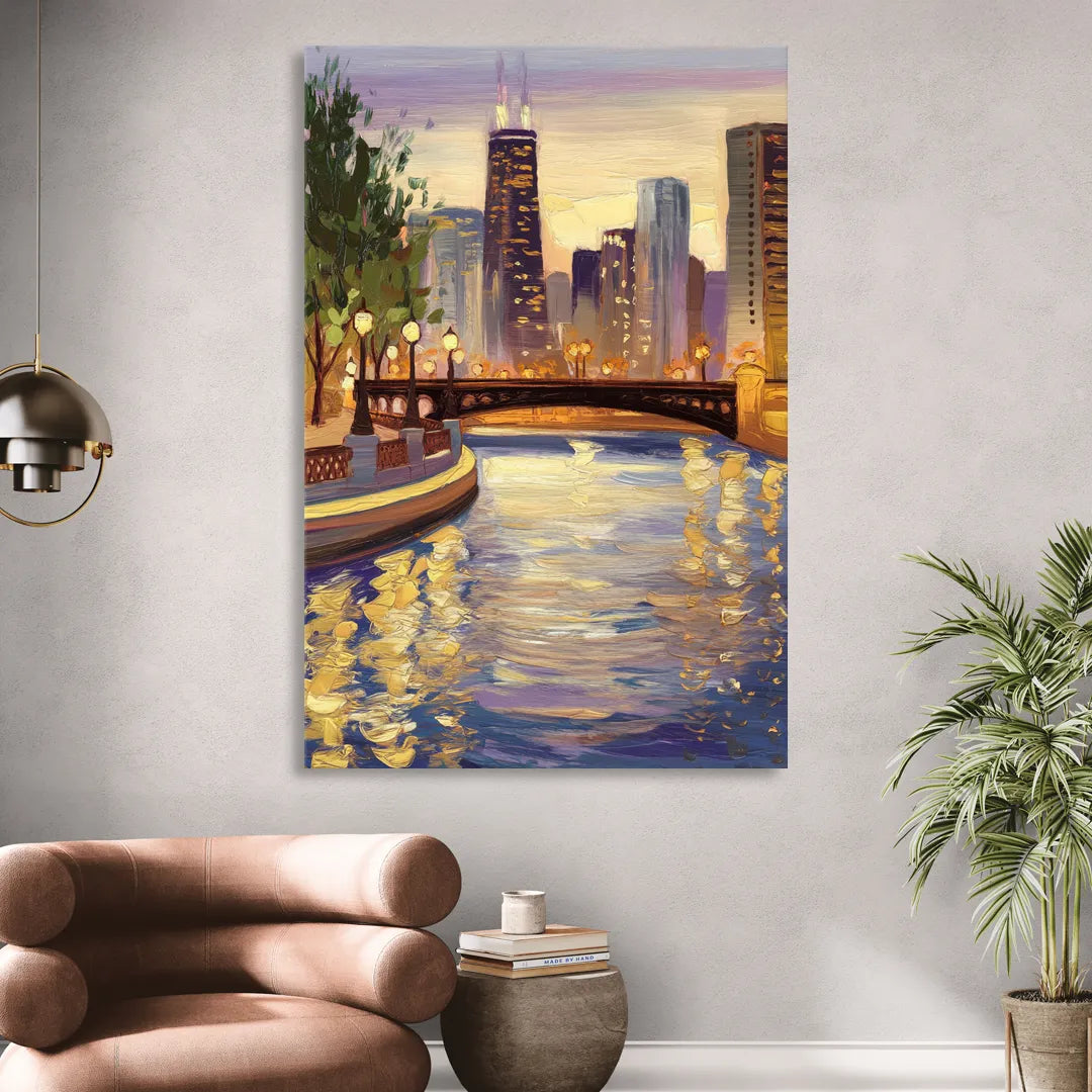 Chicago Riverwalk Charm Living Room - Canvas Wall Art