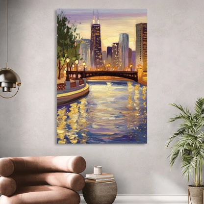 Chicago Riverwalk Charm Living Room - Canvas Wall Art