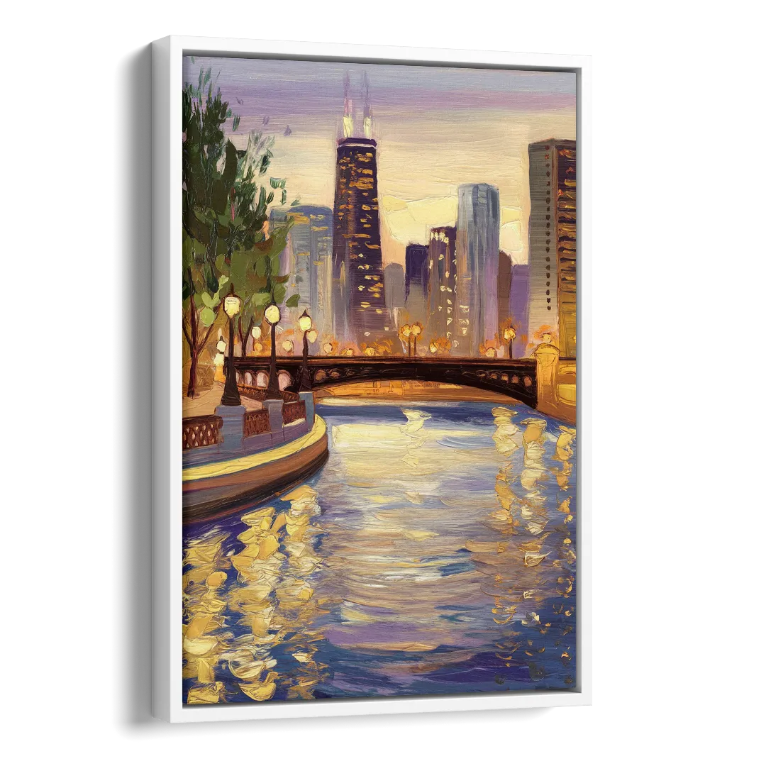 Chicago Riverwalk Charm Side - White Canvas Wall Art