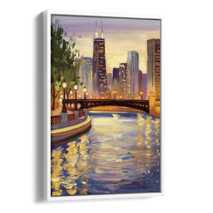 Chicago Riverwalk Charm Side - White Canvas Wall Art
