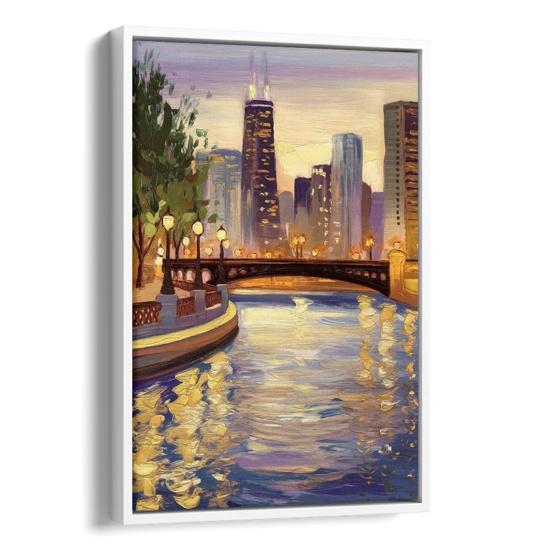 Chicago Riverwalk Charm Side - White Canvas Wall Art