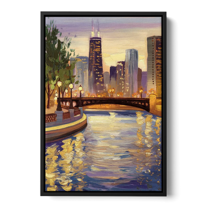 Chicago Riverwalk Charm Front - Black Canvas Wall Art