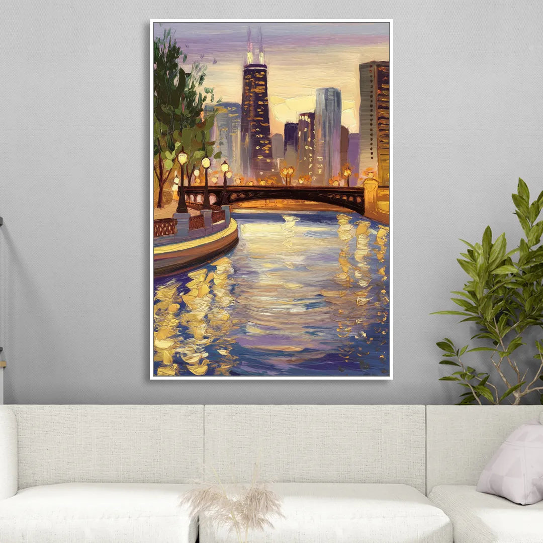 Chicago Riverwalk Charm Sitting Room - White Canvas Wall Art