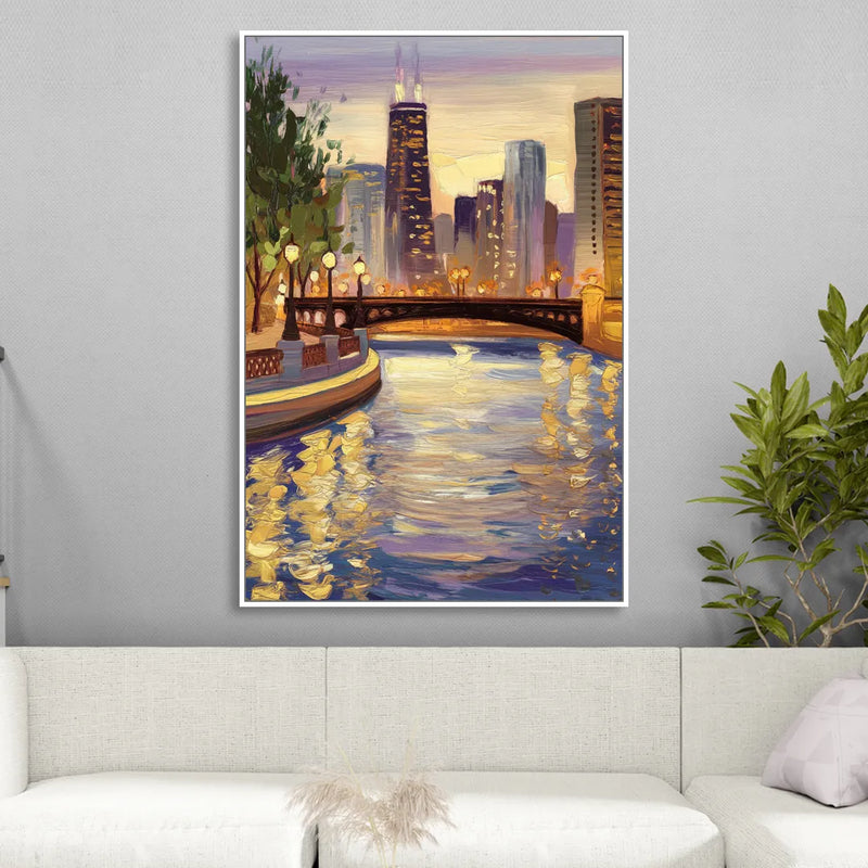 Chicago Riverwalk Charm Sitting Room - White Canvas Wall Art