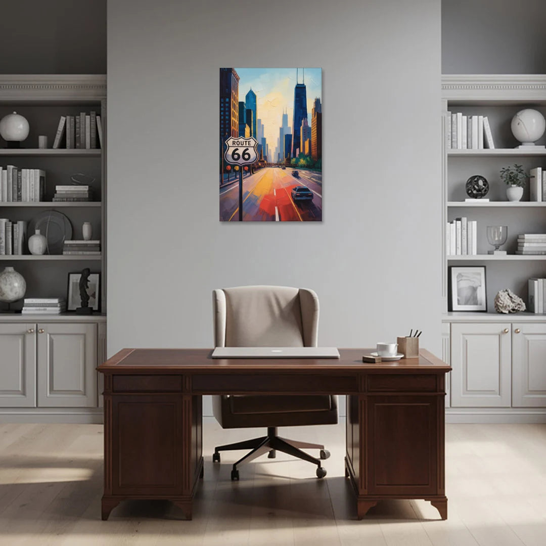 Chicago Route 66 Begins Here - Canvas Wall Art - Office - 24x36