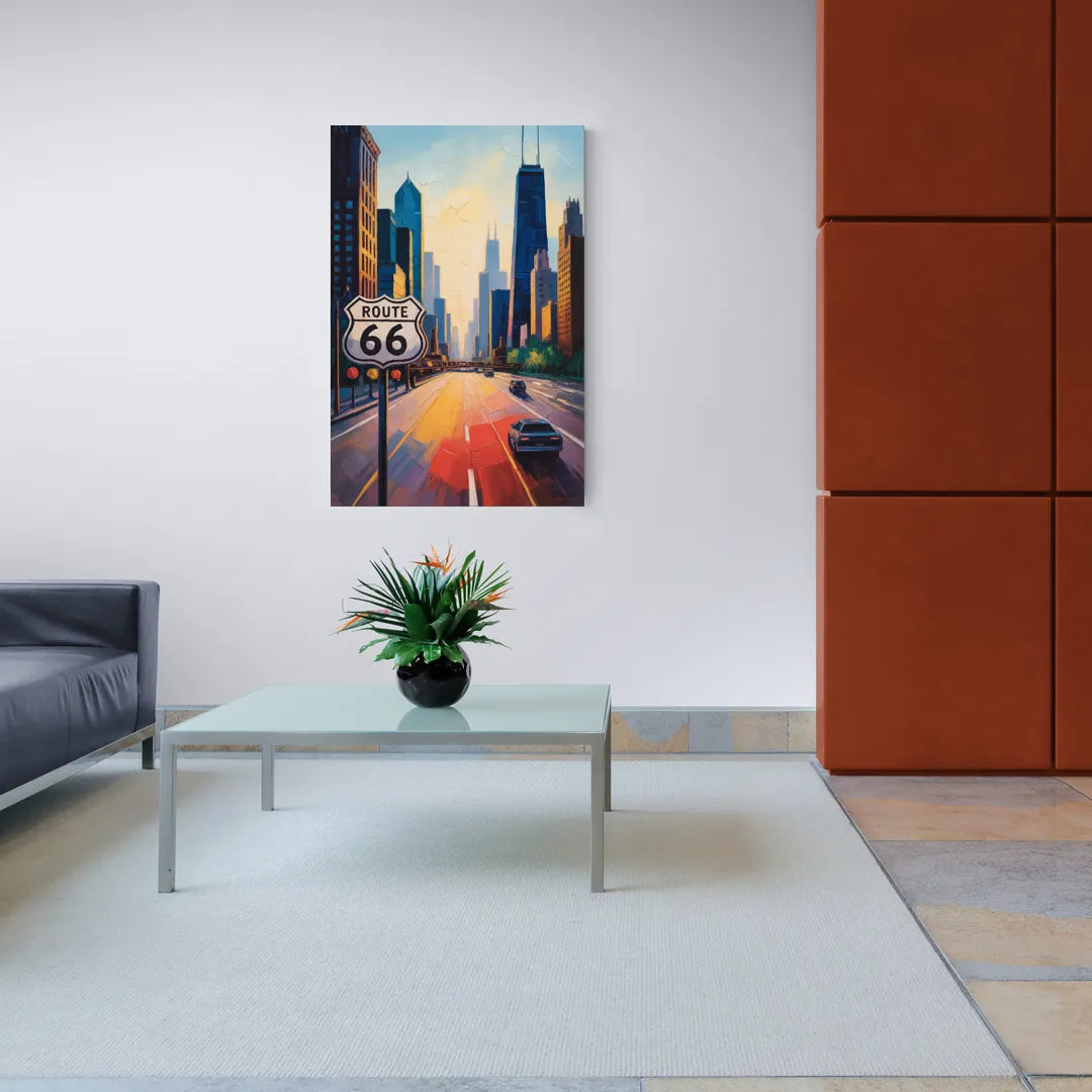 Chicago Route 66 Begins Here - Canvas Wall Art Living Room