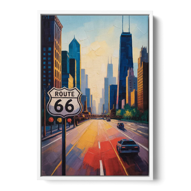 Chicago Route 66 Begins Here Front - White Canvas Wall Art
