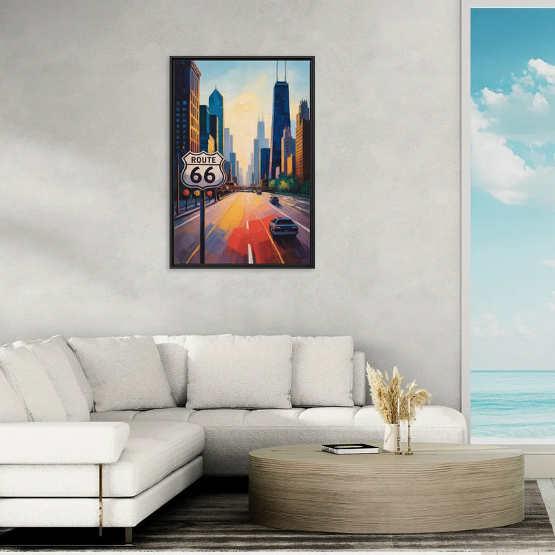Chicago Route 66 Begins Here - Living Room Black Frame Canvas