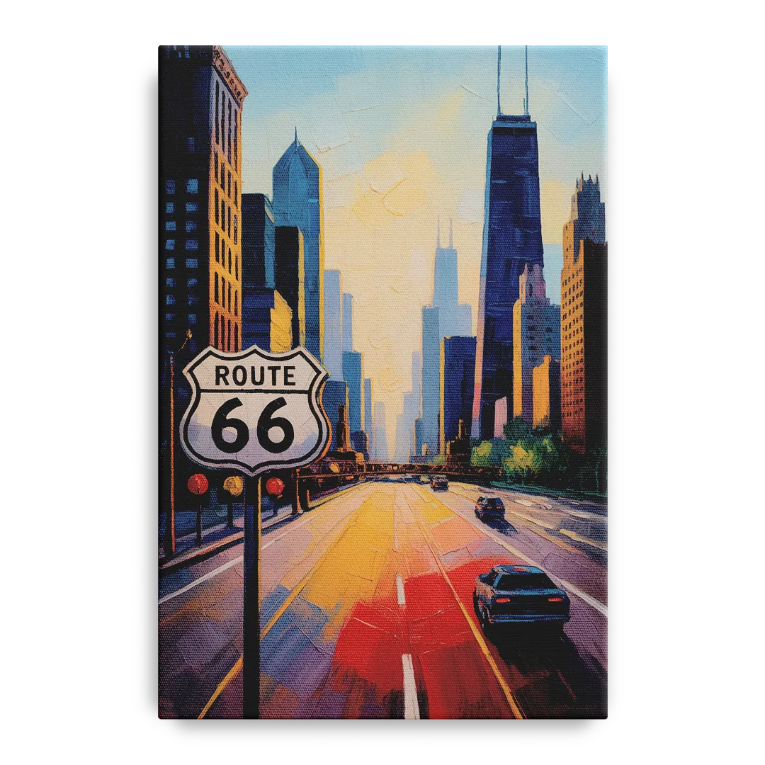 Chicago Route 66 Begins Here Front - Canvas Wall Art