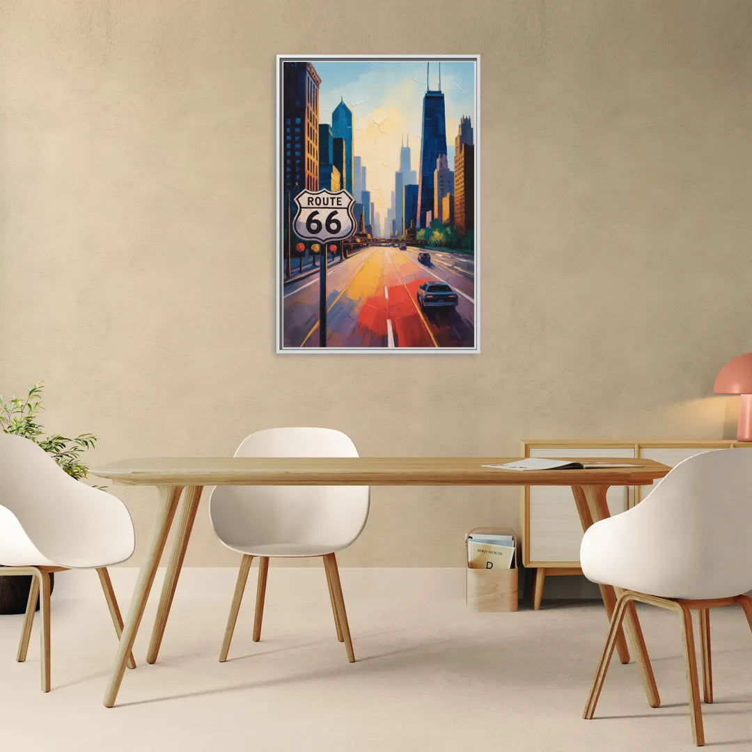 Chicago Route 66 Begins Here - Living Room White Frame Canvas