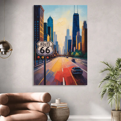 Chicago Route 66 Begins Here Living Room - Canvas Wall Art
