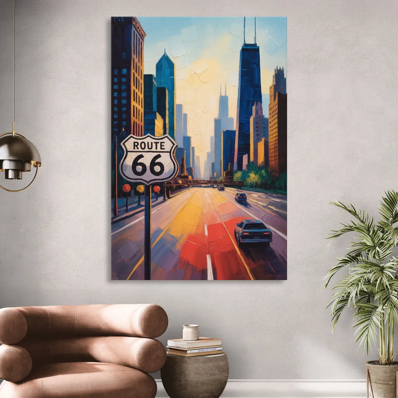 Chicago Route 66 Begins Here Living Room - Canvas Wall Art