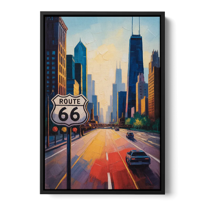 Chicago Route 66 Begins Here Front - Black Canvas Wall Art