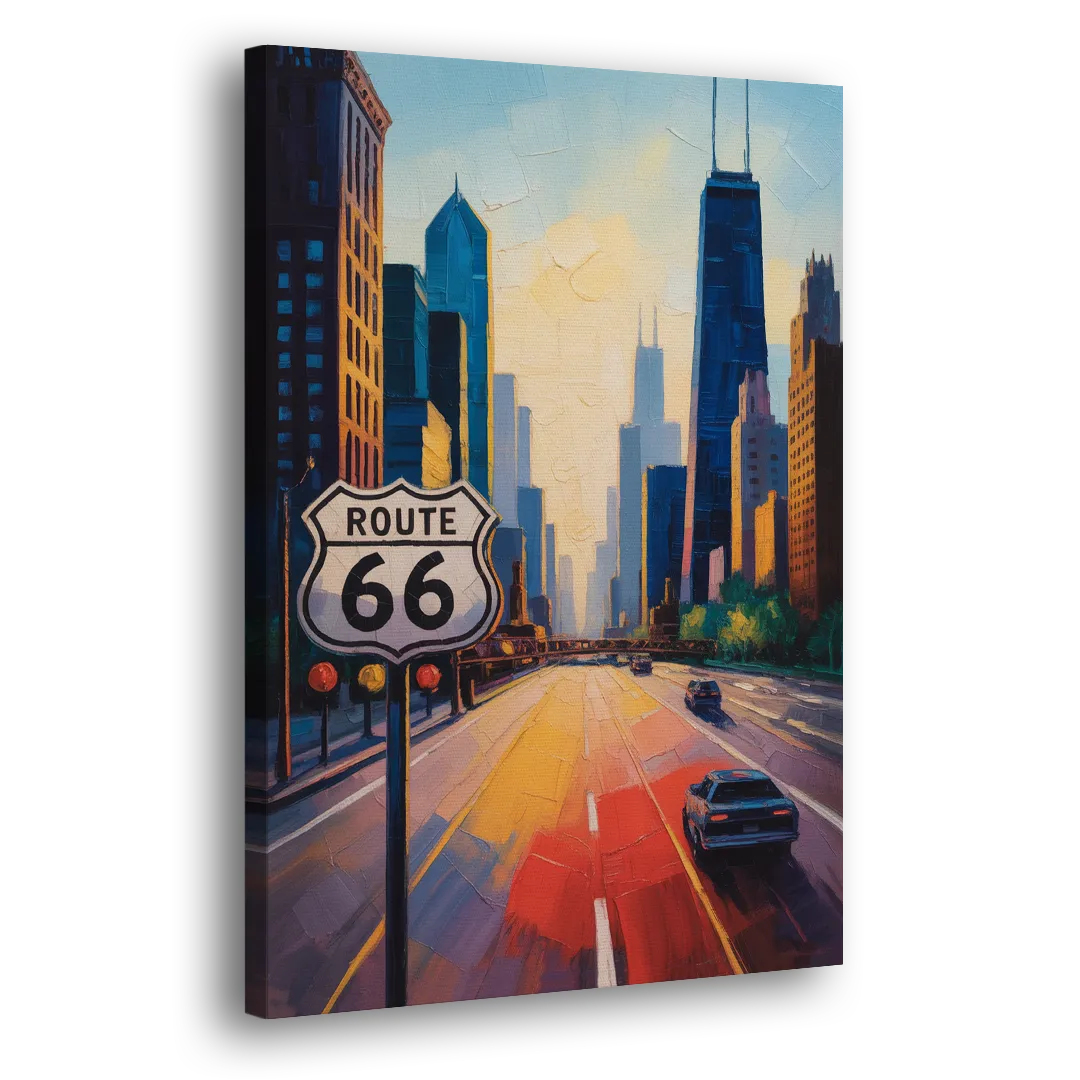 Chicago Route 66 Begins Here Side - Canvas Wall Art