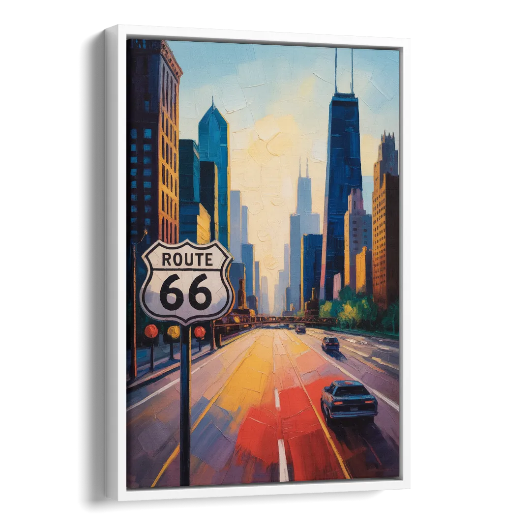 Chicago Route 66 Begins Here Side - White Canvas Wall Art