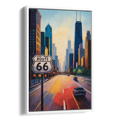 Chicago Route 66 Begins Here Side - White Canvas Wall Art