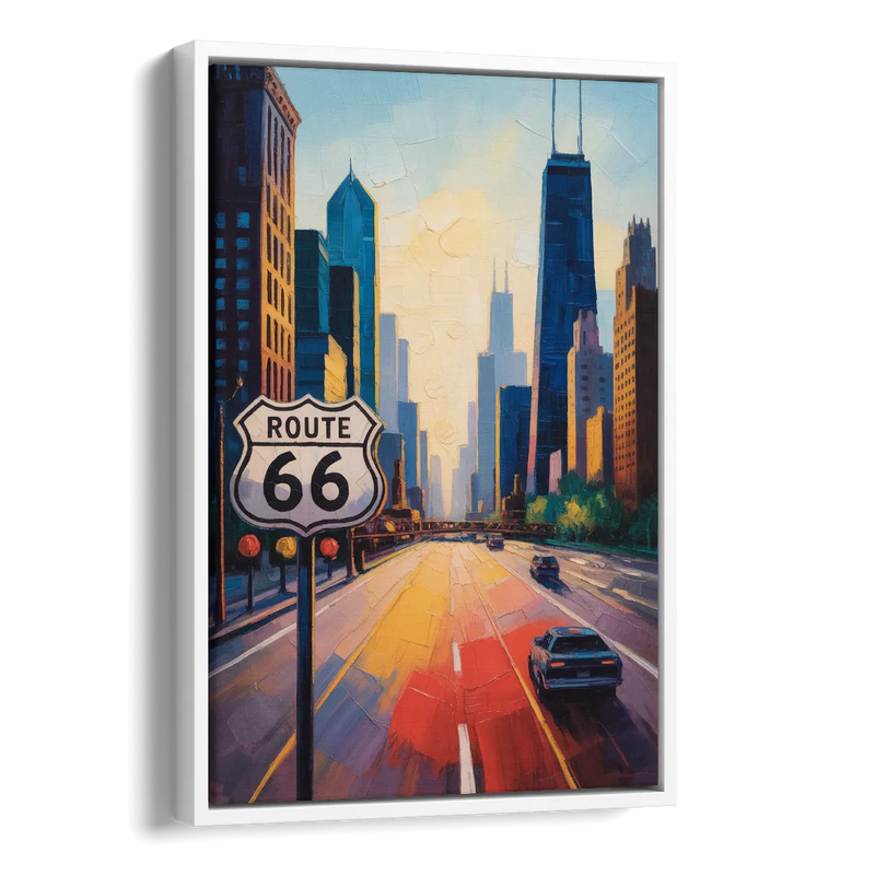 Chicago Route 66 Begins Here Side - White Canvas Wall Art
