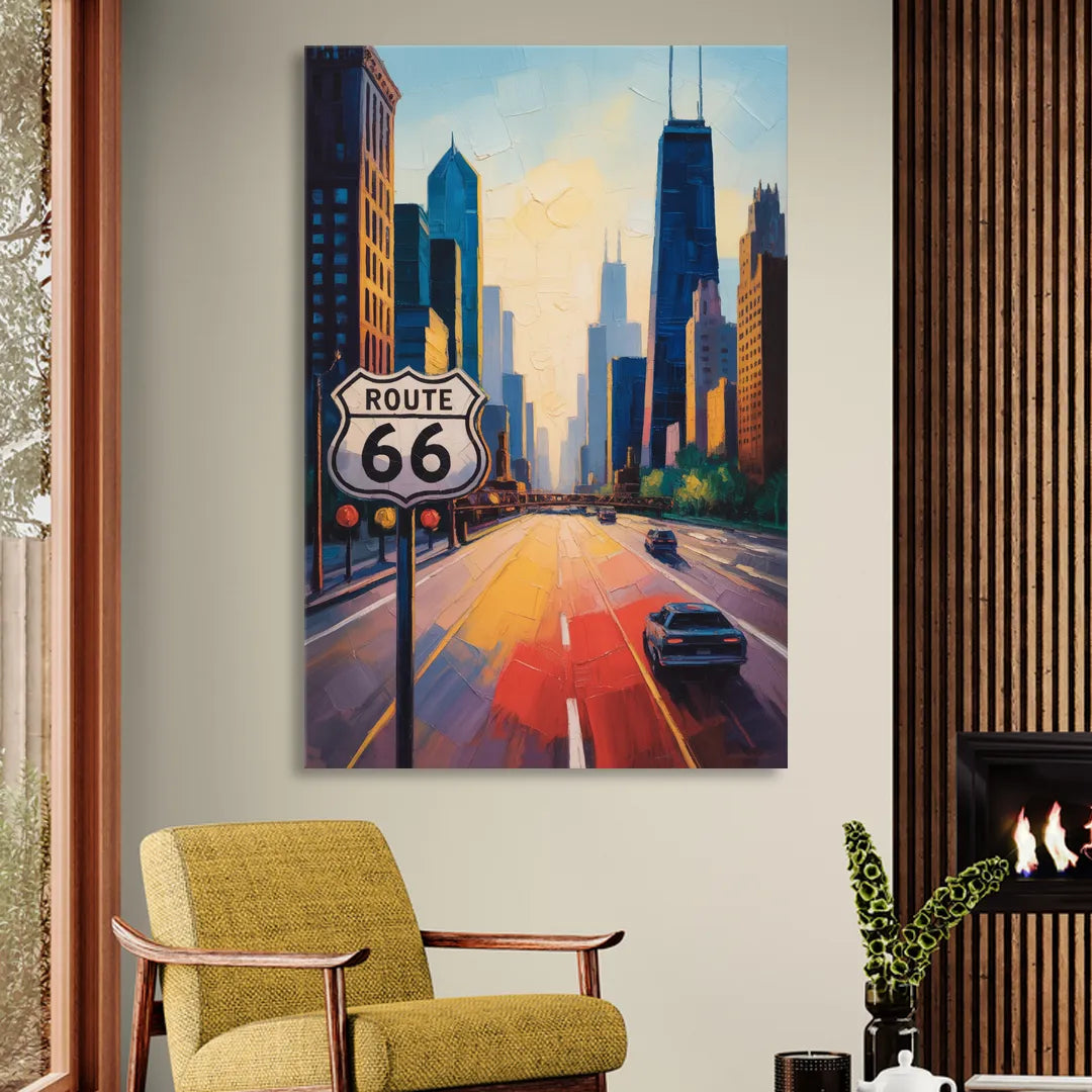 Chicago Route 66 Begins Here Sitting Room - Canvas Wall Art