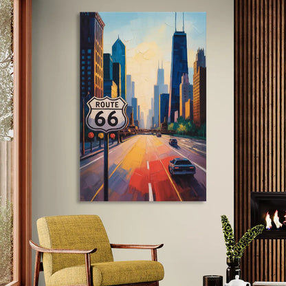 Chicago Route 66 Begins Here Sitting Room - Canvas Wall Art