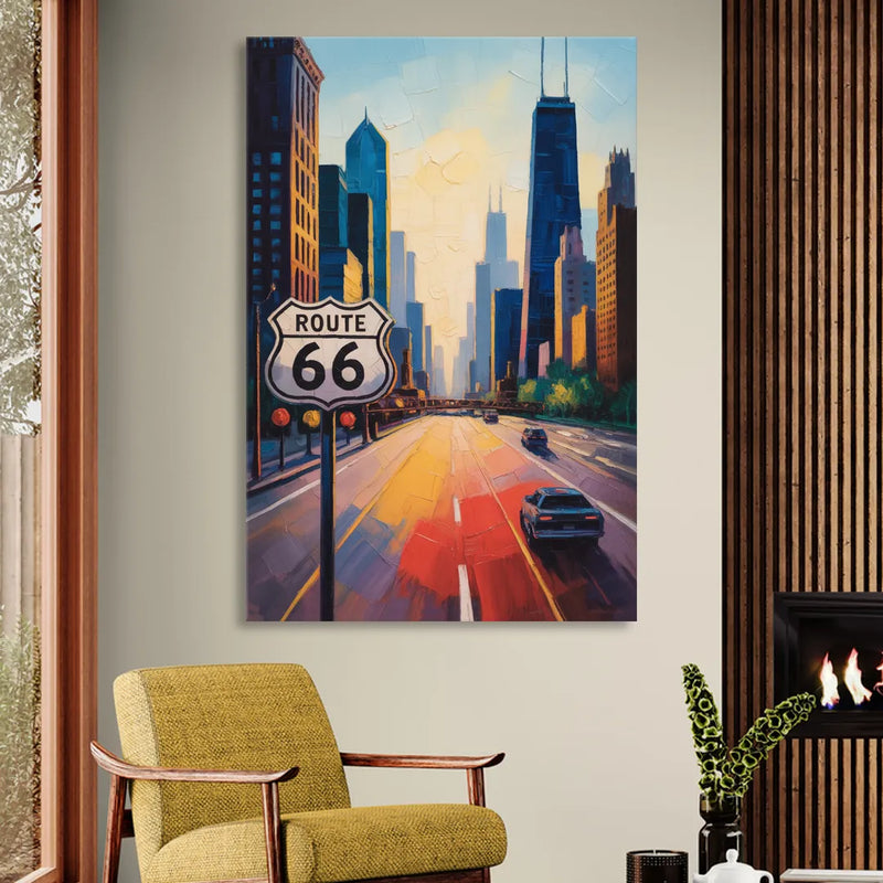 Chicago Route 66 Begins Here Sitting Room - Canvas Wall Art