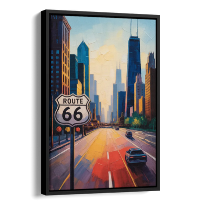 Chicago Route 66 Begins Here Side - Black Canvas Wall Art