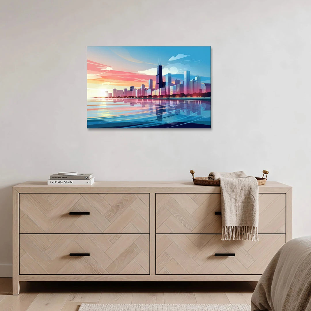 Chicago Skyline At Sunset - Canvas Wall Art - Coffee Table - 36x24