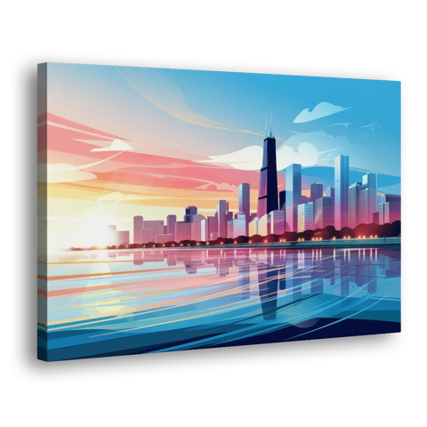 Chicago Skyline At Sunset - Canvas Wall Art - Side