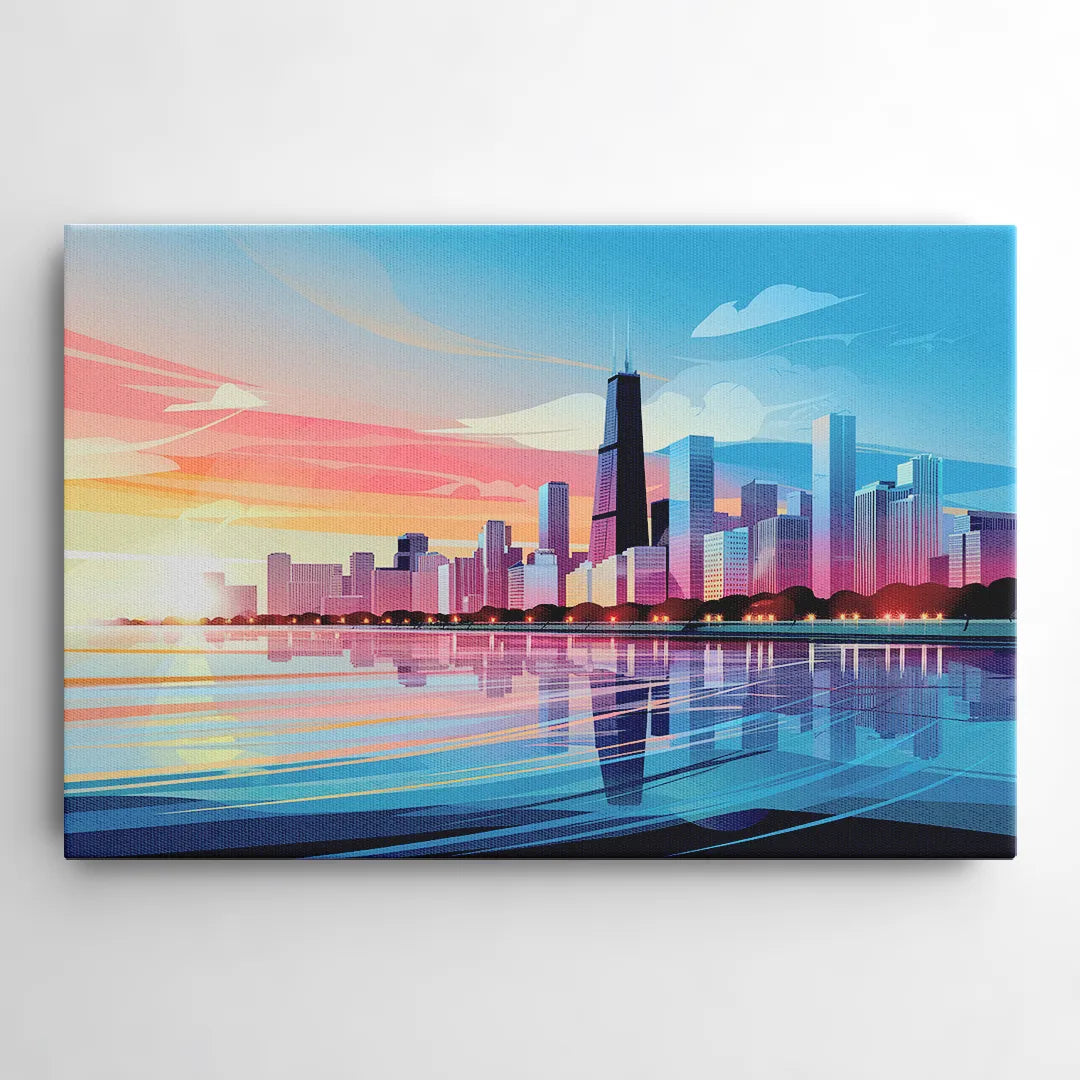 Chicago Skyline At Sunset - Canvas Wall Art