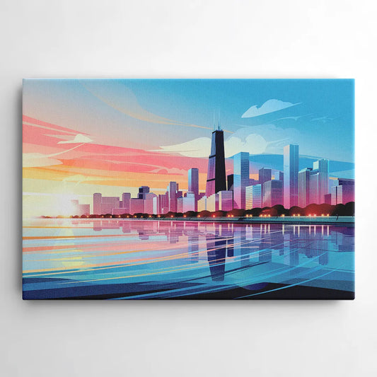 Chicago Skyline At Sunset - Canvas Wall Art