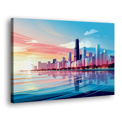 Chicago Skyline At Sunset Side - Canvas Wall Art