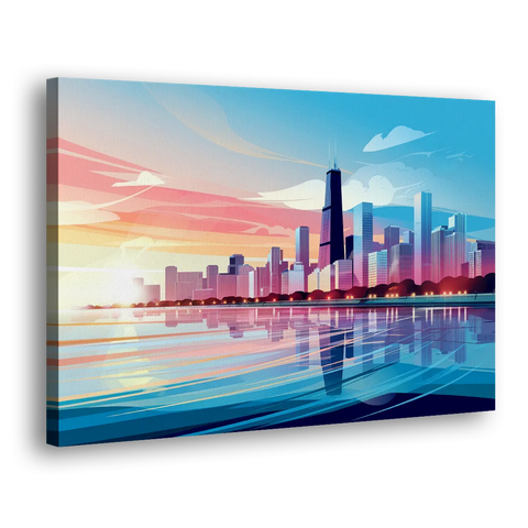 Chicago Skyline At Sunset - Canvas Wall Art