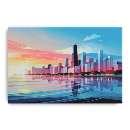 Chicago Skyline At Sunset Front - Canvas Wall Art