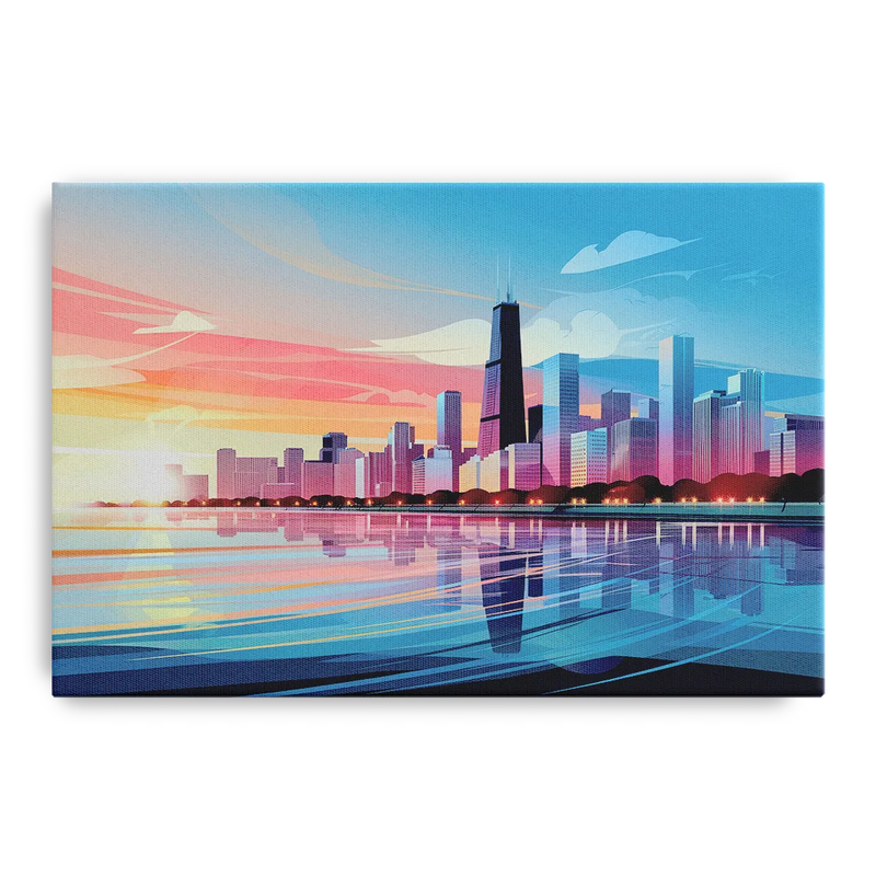 Chicago Skyline At Sunset Front - Canvas Wall Art