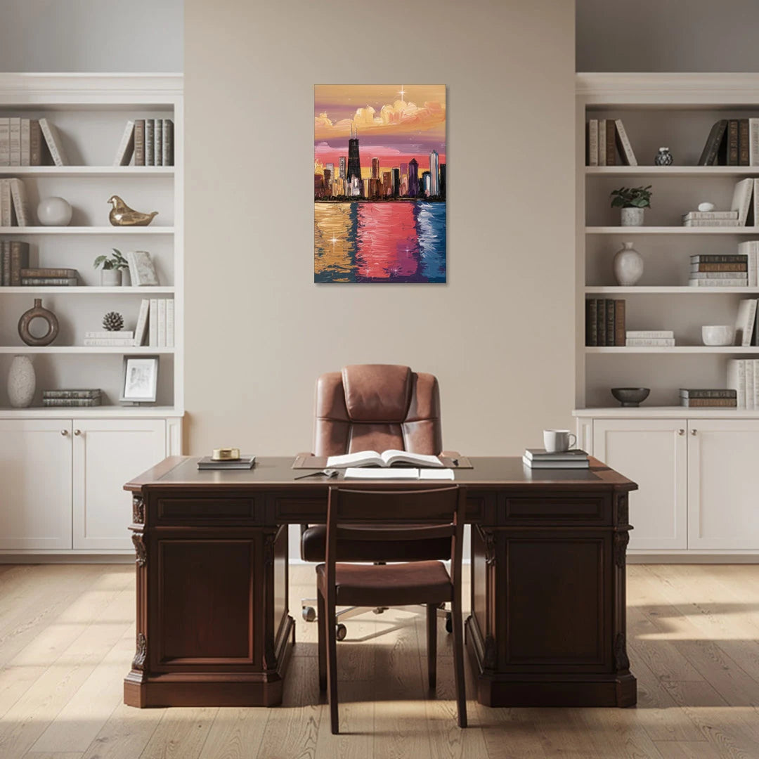 Chicago Skyline Reflections - Canvas Wall Art - Office - 24x36