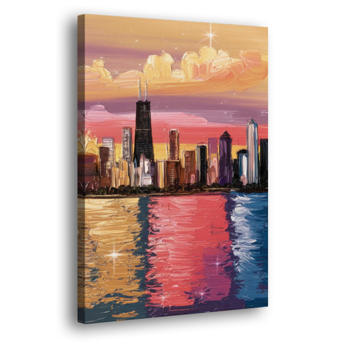 Chicago Skyline Reflections - Canvas Wall Art - Side