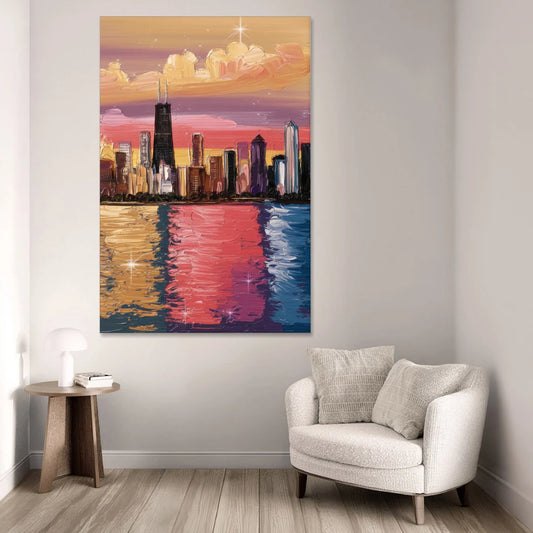 Chicago Skyline Reflections - Canvas Wall Art - Sofa - 40x60