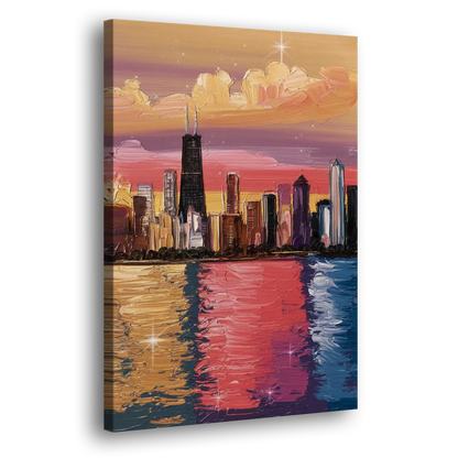 Chicago Skyline Reflections Side - Canvas Wall Art