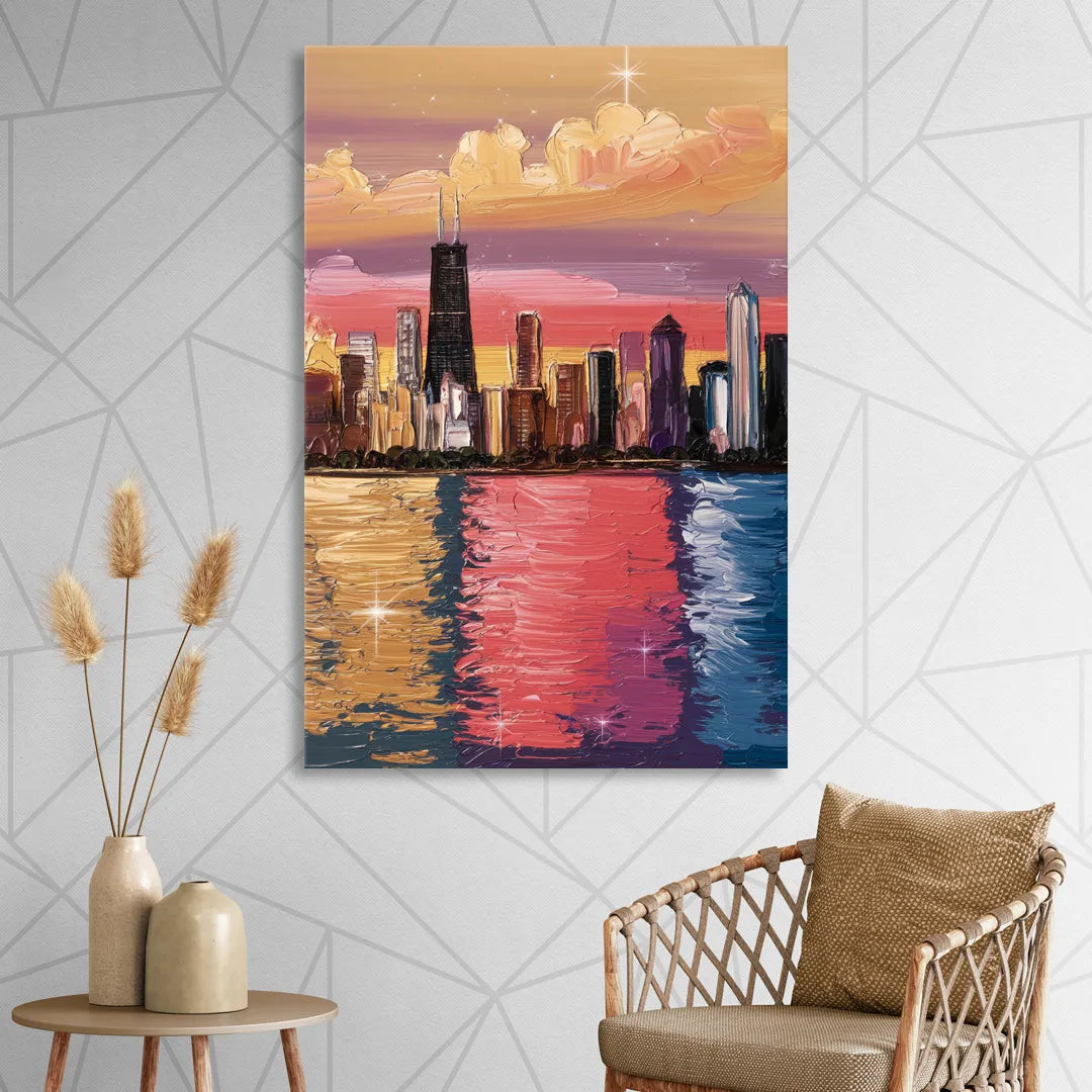 Chicago Skyline Reflections Sitting Room - Canvas Wall Art