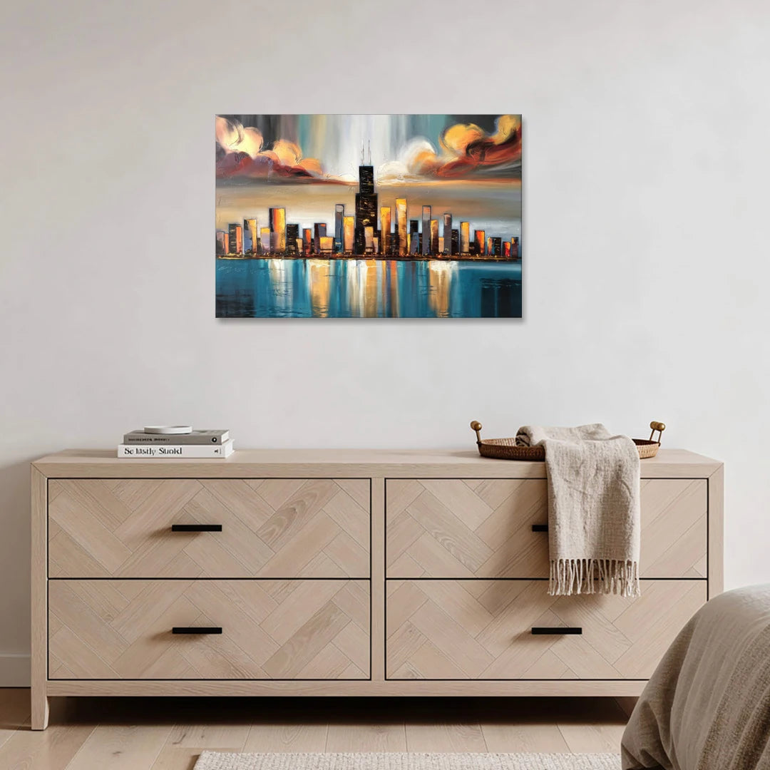 Chicago Skyline With Willis Tower - Canvas Wall Art - Coffee Table - 36x24