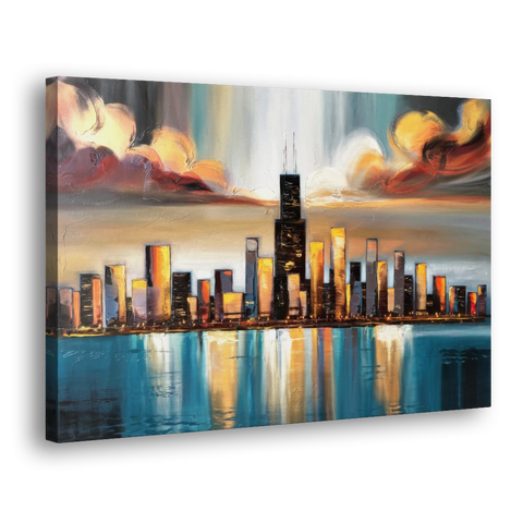 Chicago Skyline With Willis Tower - Canvas Wall Art - Side