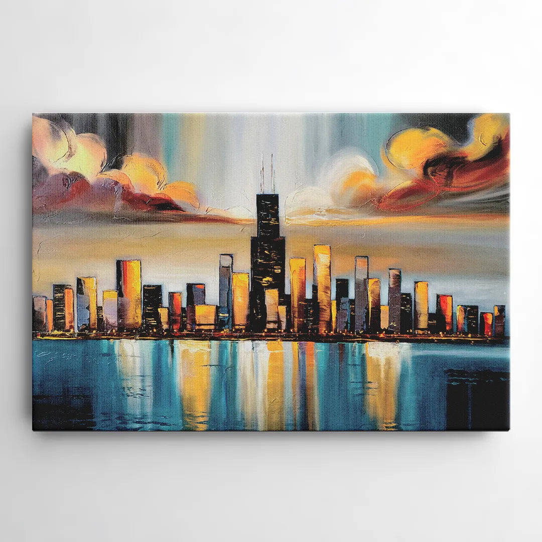 Chicago Skyline With Willis Tower - Canvas Wall Art