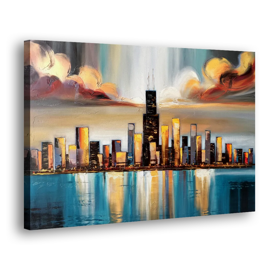 Chicago Skyline With Willis Tower Side - Canvas Wall Art