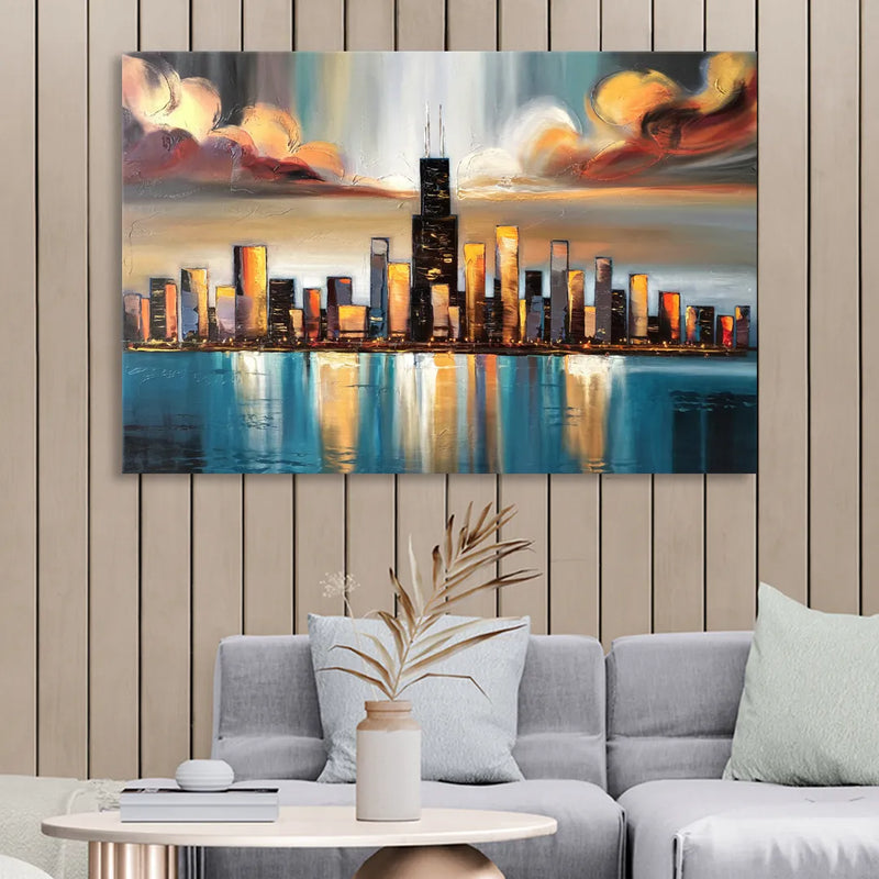 Chicago Skyline With Willis Tower Sitting Room - Canvas Wall Art