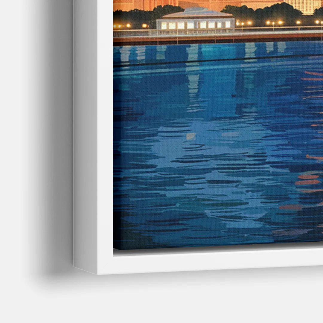Chicago Skyline and Fireworks - Close-Up White Frame Canvas